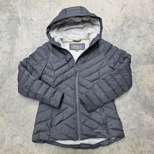 VTG Eddie Bauer Women's Gray Insulated Hooded‎ Down Puffer Jacket Size S